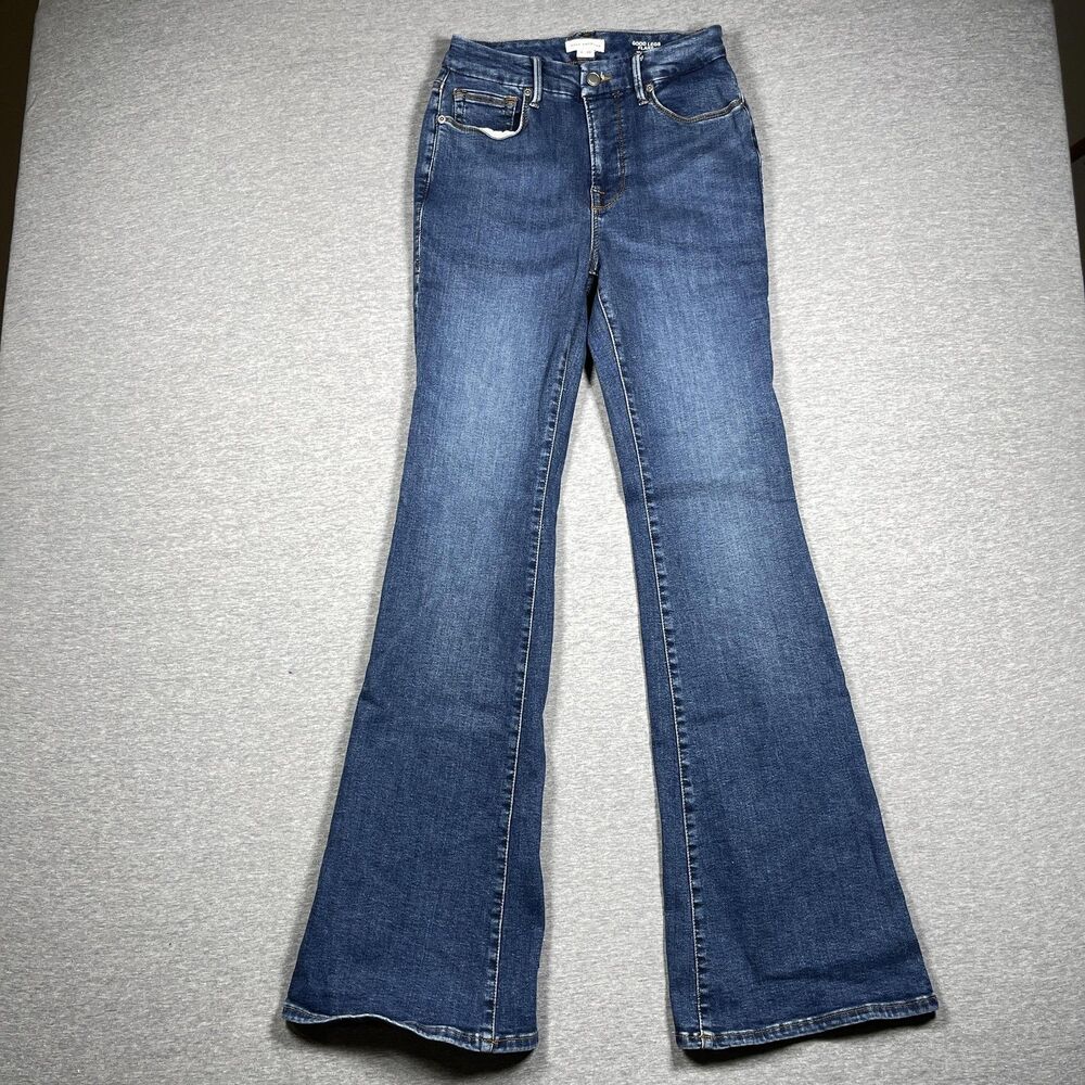 Good American Jeans Womens 6 Blue Good Legs Flare Mid Rise Slim
